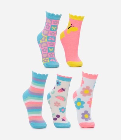 Kit 05 Medias Infantiles en Algodón con Estampados Surtidos - Talle 19/22 al 31/34 2