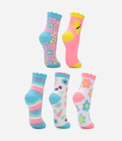 Kit 05 Medias Infantiles en Algodón con Estampados Surtidos - Talle 19/22 al 31/34 3