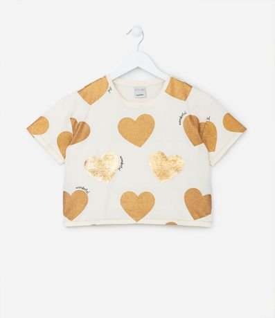 Blusa Cropped con Estampado de Corazones con Purpurina y Lentejuela - Talle 5 a 14 años