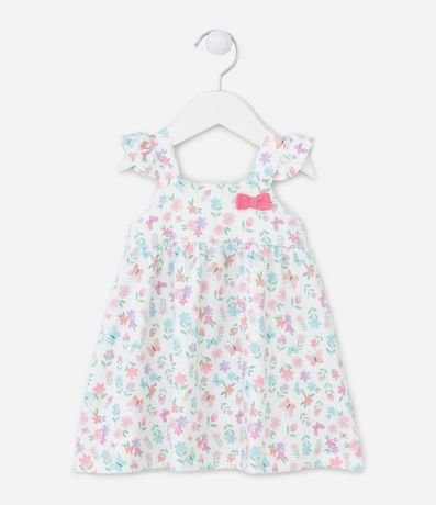 Vestido Infantil Floral con Moña Aplicada y Bombacha Lisa - Talle 0 a 18 meses 2