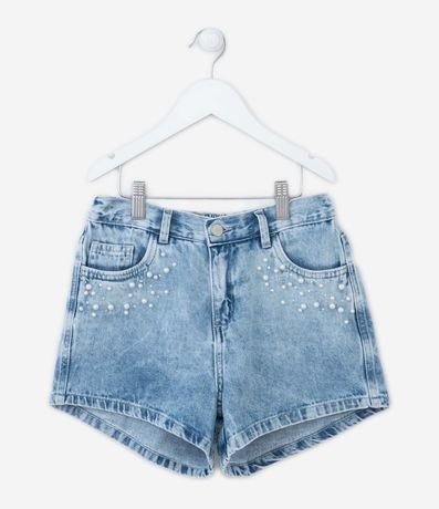 Short Jeans Infantil con Cintura Alta y Perlas- Talle 5 a 14 años 1
