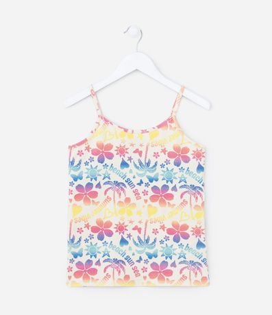 Blusa Infantil con Breteles Finos y Estampa Tropical Neón - Talle 5 a 14 años