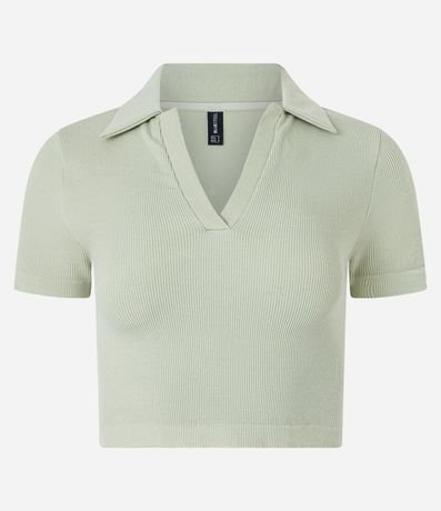 Blusa Cropped Acanalada sin Costura con Cuello Polo 1