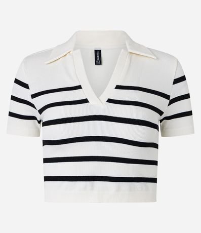 Blusa Cropped Acanalada con Rayas y sin Costura