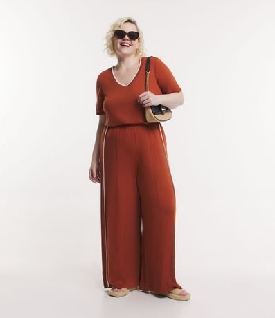 Pantalón Pantalona en Crepé con Bies Contrastante Curve & Plus Size