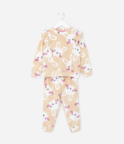 Pijama Infantil Largo en Plush con Estampado de Conejo - Talle 1 a 4 años