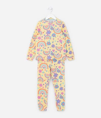 Pijama Infantil Largo con Estampado Arcoiris y Flores - Talle 4 a 14 años