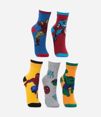 Kit 05 Pares de Medias Infantiles con Estampa Avengers - Talle 19/22 al 31/34 2