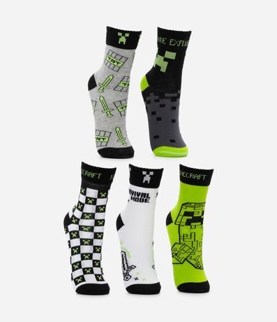 Kit 05 Pares de Medias Infantiles Estampa Minecraft - Talle 23/26 al 35/38 2