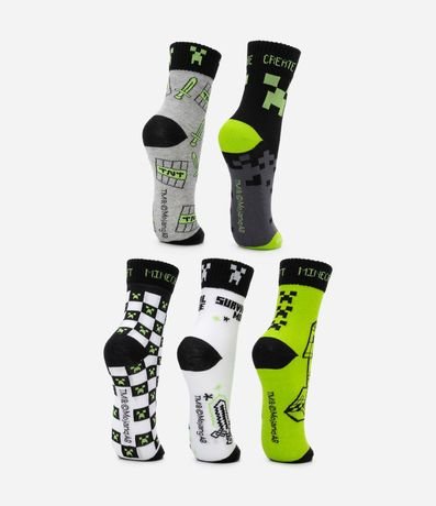 Kit 05 Pares de Medias Infantiles Estampa Minecraft - Talle 23/26 al 35/38 3