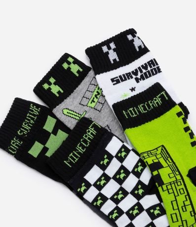 Kit 05 Pares de Medias Infantiles Estampa Minecraft - Talle 23/26 al 35/38 4