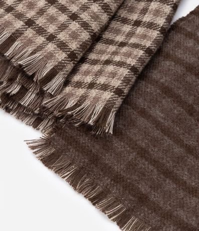 Bufanda Doble faz con Franjas y Estampa de Cuadros 4