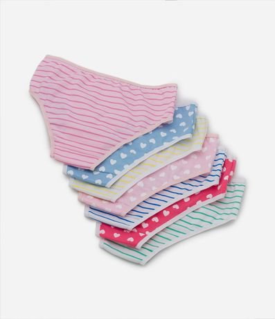 Kit 07 Bombachas Infantil Estampado de Rayas y Corazones - Talle 2 a 14 años 2