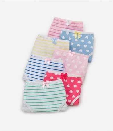Kit 07 Bombachas Infantil Estampado de Rayas y Corazones - Talle 2 a 14 años 3