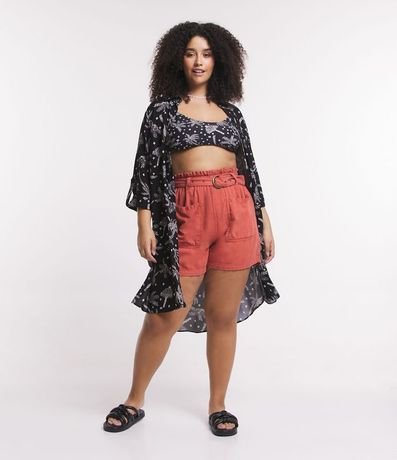 Short Clochard en Sarga con Cinturón Hebilla Curve & Plus Size