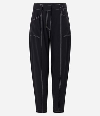 Pantalón Recto en Viscosa con Detalles en Pespuntos Contrastantes