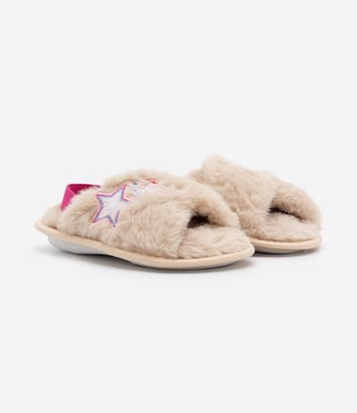 Pantufla Ojota Infantil en Fleece con Elástico y Bordado en Estrella - Talle 19 al 28