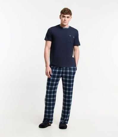 Pijama Largo con Bolsillo en el Pecho y Pantalón Estampado de Cuadros 2