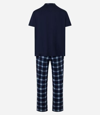 Pijama Largo con Bolsillo en el Pecho y Pantalón Estampado de Cuadros 8