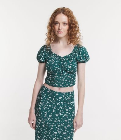 Blusa Cropped en Viscosa con Estampa Floral Liberty y Lazo en el Pecho 1