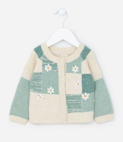 Saco de Punto Chenilla con Cuadrados y Flores - Talle 0 a 18 meses