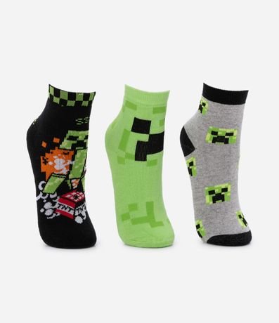 Kit 03 Medias Infantiles Toalla con Estampa Minecraft - Talle 19 a 38 2