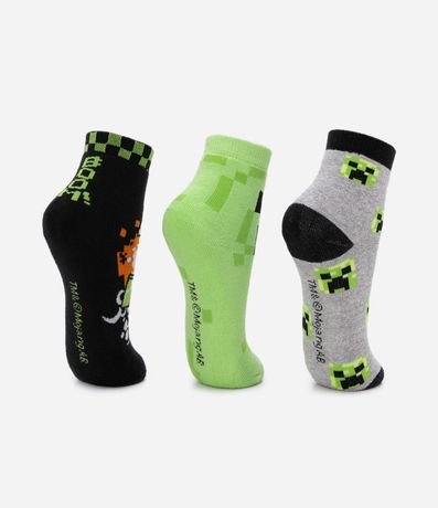 Kit 03 Medias Infantiles Toalla con Estampa Minecraft - Talle 19 a 38 3