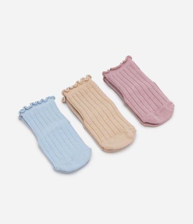Kit 03 Medias Infantiles en Algodón con Textura y Frufrú en las Bordas - Talle 0 a 12 meses