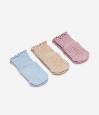 Kit 03 Medias Infantiles en Algodón con Textura y Frufrú en las Bordas - Talle 0 a 12 meses 2