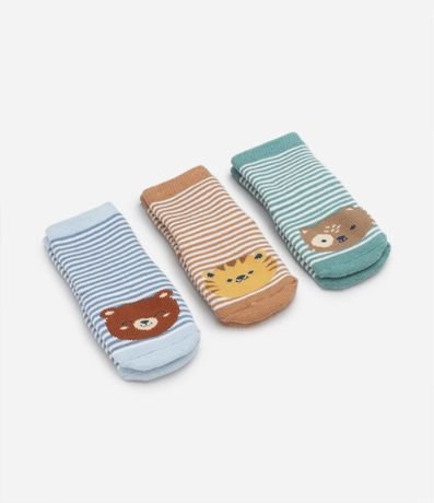 Kit 03 Medias Infantiles con Estampado de Animalitos - Talle 0 a 12 meses