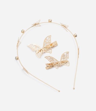 Kit con Vincha y Pinzas en Metal con Formato de Mariposas