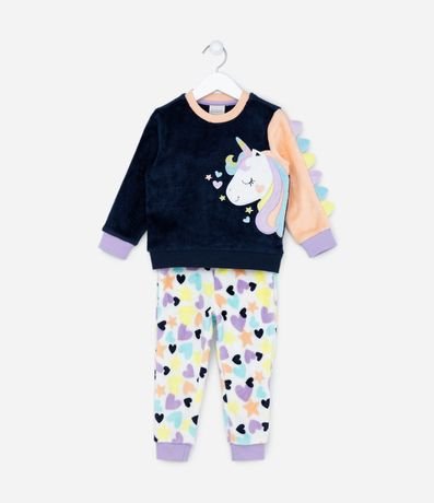 Pijama Infantil Largo en Fleece con Bordado de Unicórnio - Talle 1 a 4 añosd