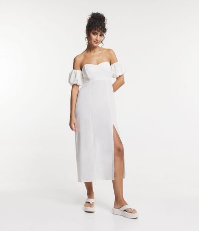Vestido New Midi en Lino y Escote Hombro a Hombro