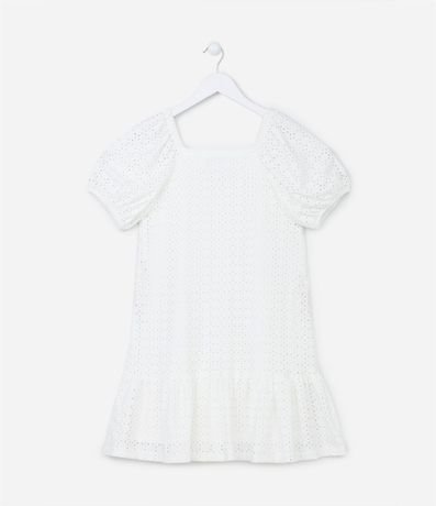 Vestido Infantil en Laise con Manga Abullonada y Volado - Talle 5 a 14 años 2