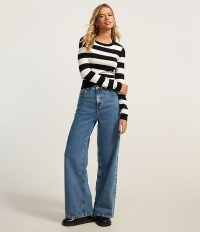 Blusa en Viscosa Rayada con Puños y Bajo Acanalado 2