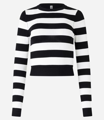 Blusa en Viscosa Rayada con Puños y Bajo Acanalado 4