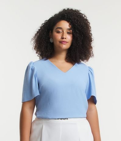 Blusa en Crepé con Manga Abullonada y Cuello V Curve & Plus Size 1