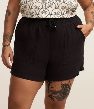 Short Comfy en Sarga con Lazo en la Cintura y Bolsillos Curve & Plus Size 2