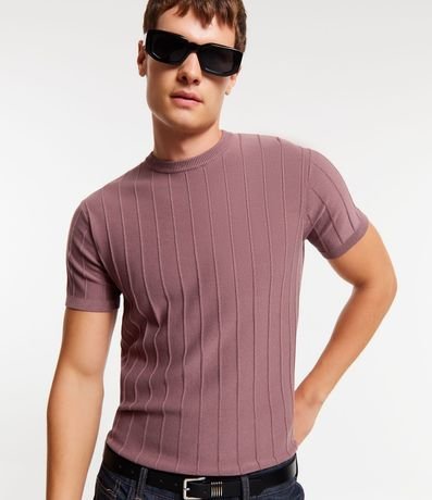 Remera Slim en Viscosa con Textura de Rayas y Manga Corta 2