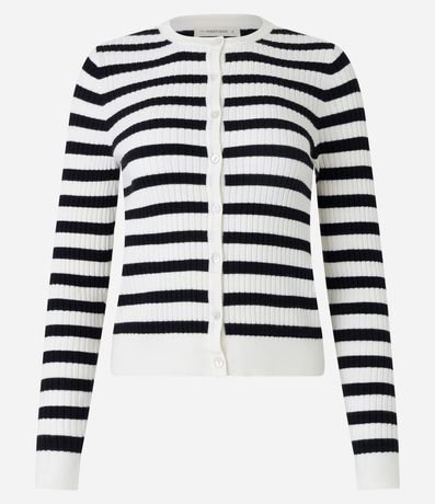 Cardigan en Punto con Abotonado y Estampado Rayada 6