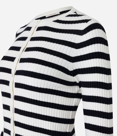 Cardigan en Punto con Abotonado y Estampado Rayada 7
