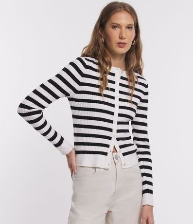 Cardigan en Punto con Abotonado y Estampado Rayada