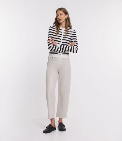 Cardigan en Punto con Abotonado y Estampado Rayada 2