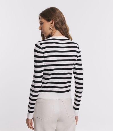 Cardigan en Punto con Abotonado y Estampado Rayada 3