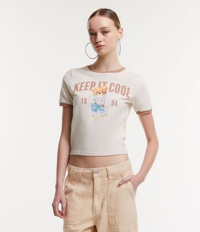 Blusa Cropped en Media Malla con Estampa en Lettering y Osito Cool 1