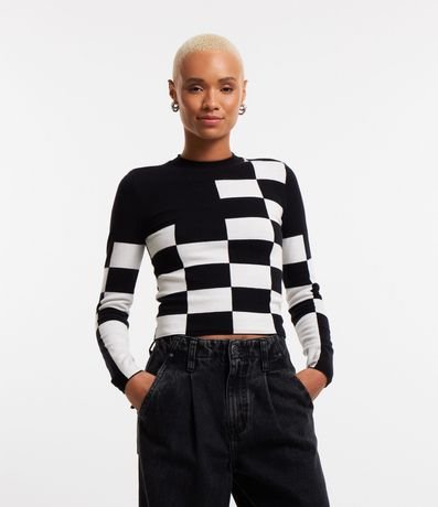 Blusa en Punto con Estampado en Cuadros Grid 1