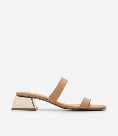 Sandalia Mule con Dos Tiras y Tacón Cromado Bajo