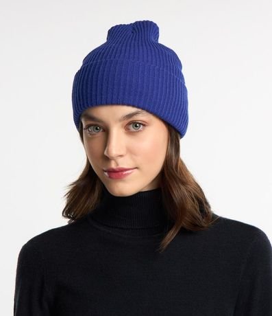 Gorro de Punto Acanalado con Bajo Plegado