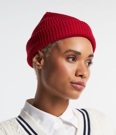Gorro de Punto Acanalado con Bajo Plegado
