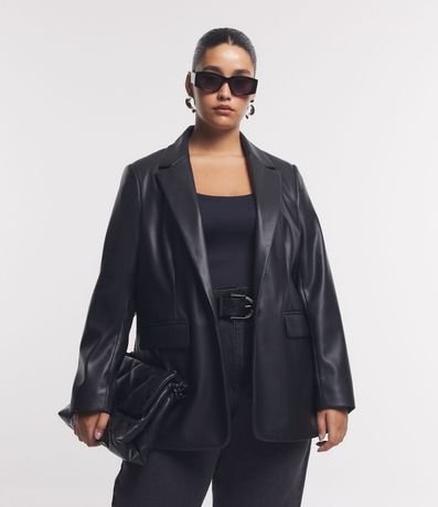 Blazer en Material Sintético con Botón Único Forrado Curve & Plus Size 1